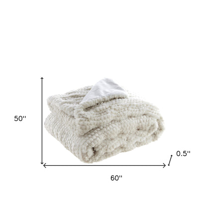 60" X 50" Ivory Knitted Acrylic Plush Throw Blanket