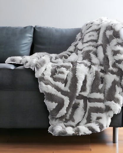 60" X 50" Ivory Knitted Acrylic Geometric Throw Blanket