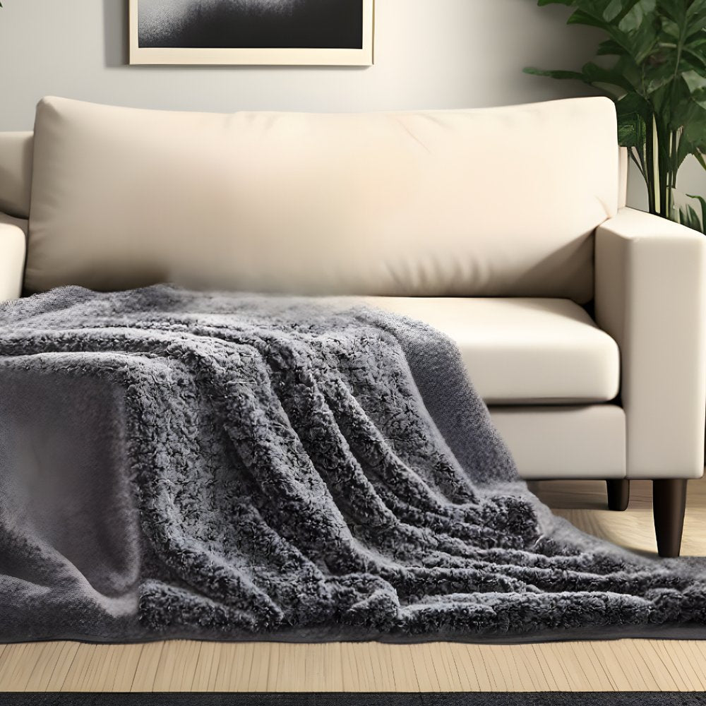 60" X 50" Black Knitted Polyester Plush Throw Blanket HomeRoots