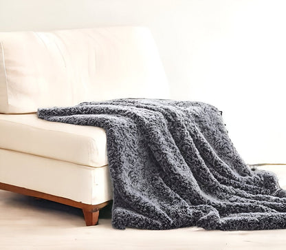 60" X 50" Black Knitted Polyester Plush Throw Blanket HomeRoots