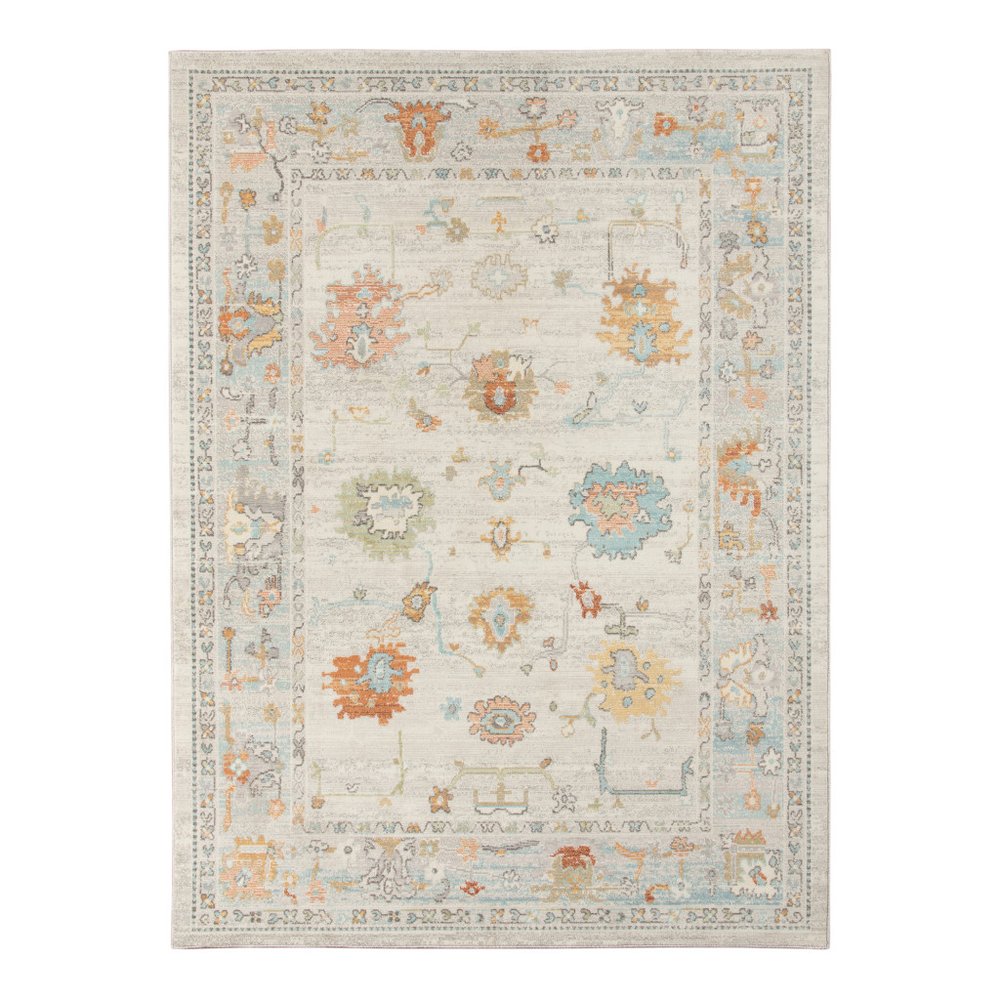 2' X 3' Blue and Orange Floral Stain Resistant Indoor Outdoor Area Rug — view 1