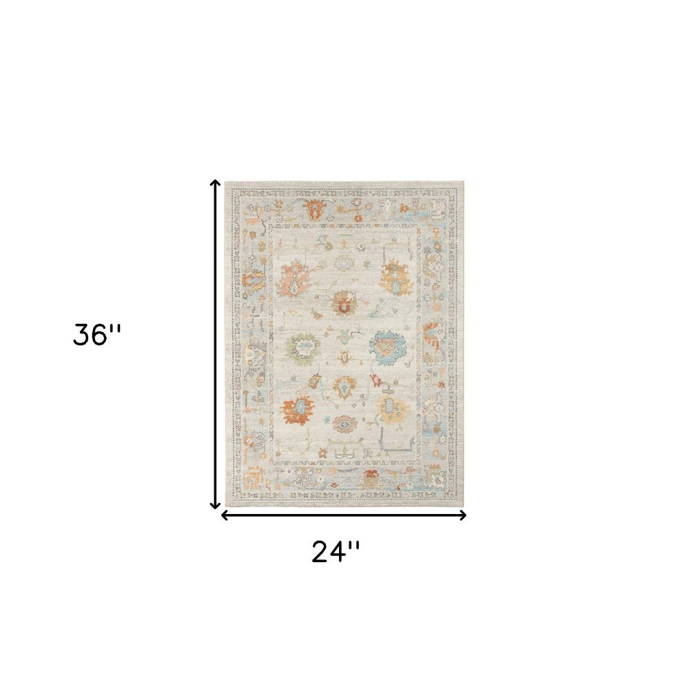 2' X 3' Blue and Orange Floral Stain Resistant Indoor Outdoor Area Rug — view 7