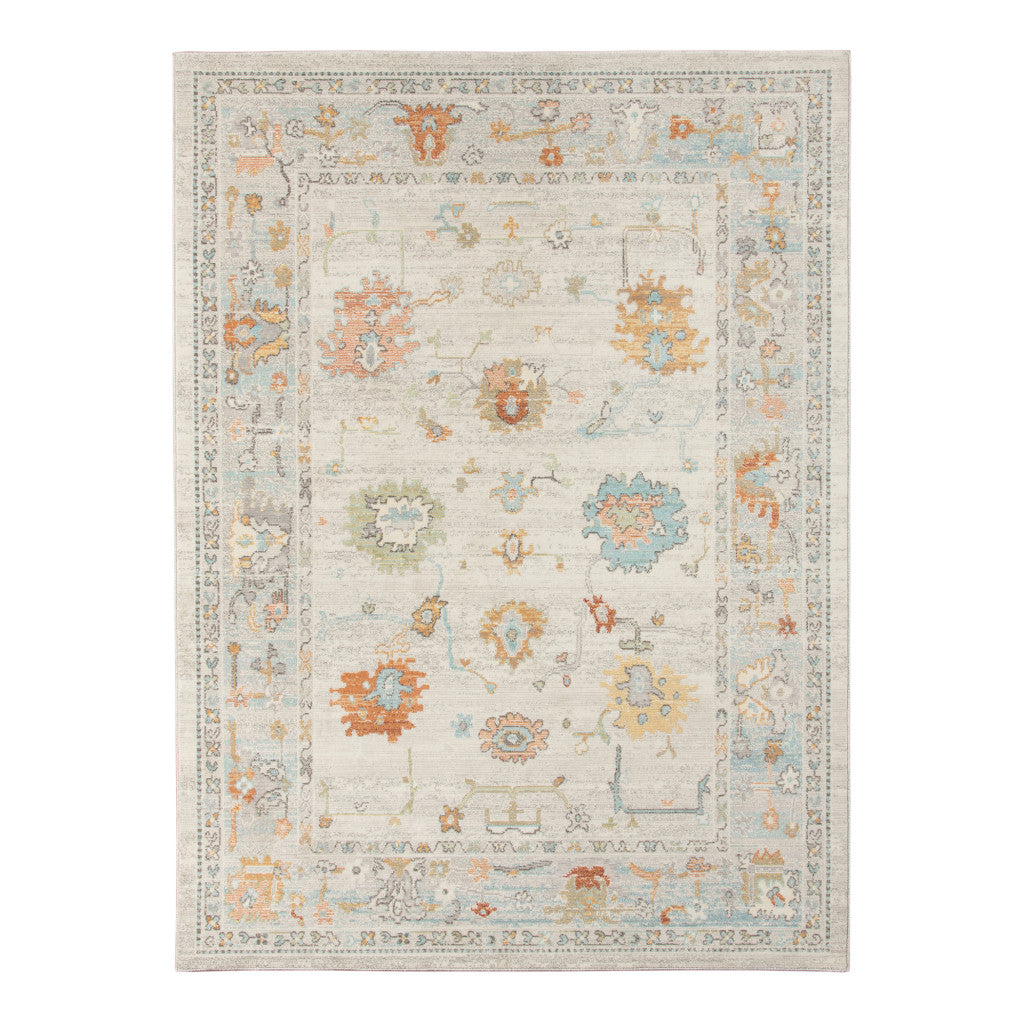 5' x 7' Blue and Orange Floral Stain Resistant Indoor Outdoor Area Rug