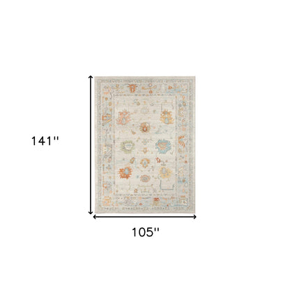 5' x 7' Blue and Orange Floral Stain Resistant Indoor Outdoor Area Rug