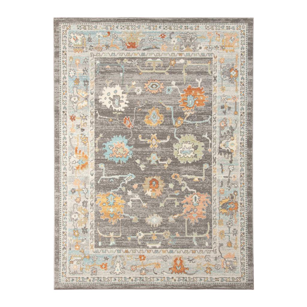 5' x 7' Blue and Orange Floral Stain Resistant Indoor Outdoor Area Rug - FurniFindUSA