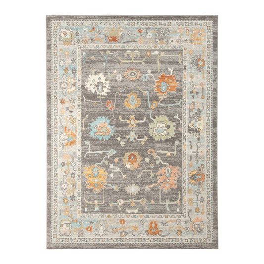 2' X 3' Gray and Orange Floral Stain Resistant Indoor Outdoor Area Rug