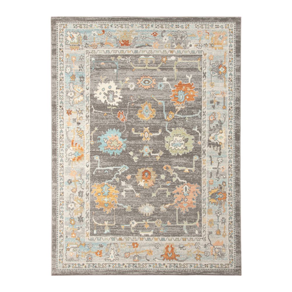 2' X 3' Gray and Orange Floral Stain Resistant Indoor Outdoor Area Rug HomeRoots