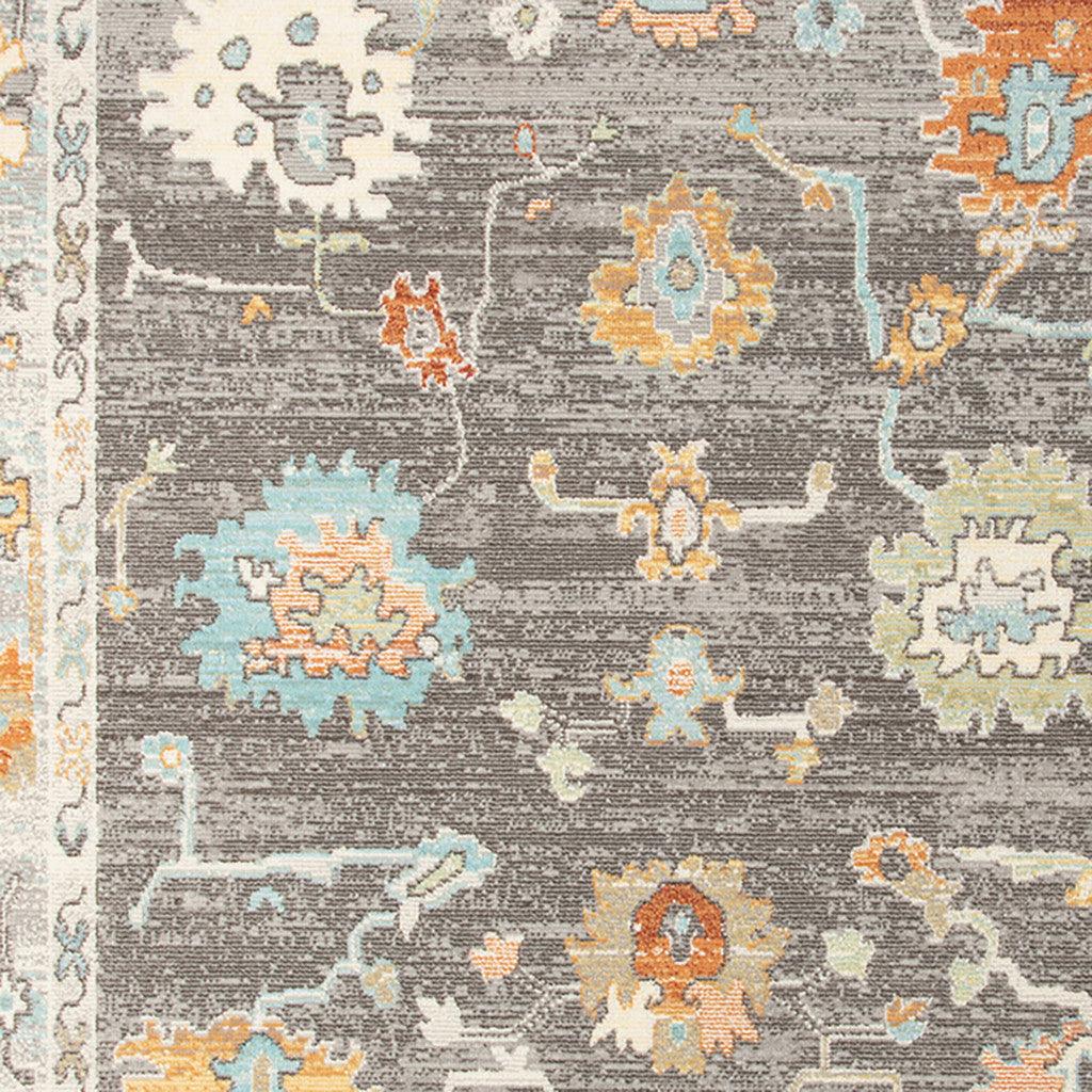 5' x 7' Blue and Orange Floral Stain Resistant Indoor Outdoor Area Rug - FurniFindUSA