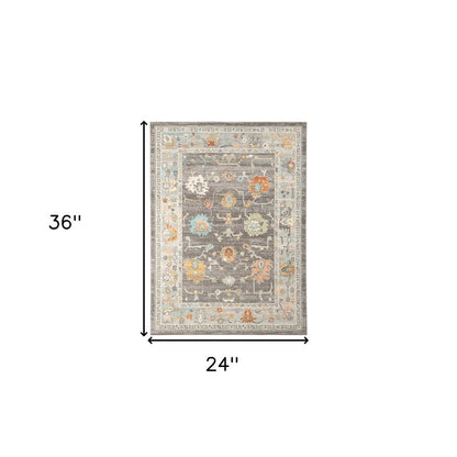 2' X 3' Gray and Orange Floral Stain Resistant Indoor Outdoor Area Rug HomeRoots