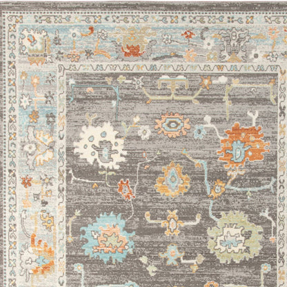 5' x 7' Blue and Orange Floral Stain Resistant Indoor Outdoor Area Rug - FurniFindUSA