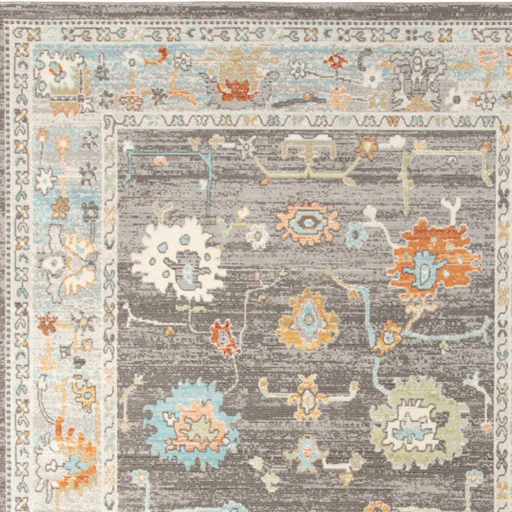 2' X 3' Gray and Orange Floral Stain Resistant Indoor Outdoor Area Rug — view 8