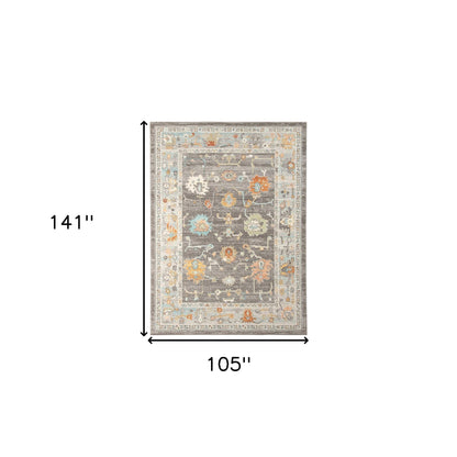 5' x 7' Blue and Orange Floral Stain Resistant Indoor Outdoor Area Rug