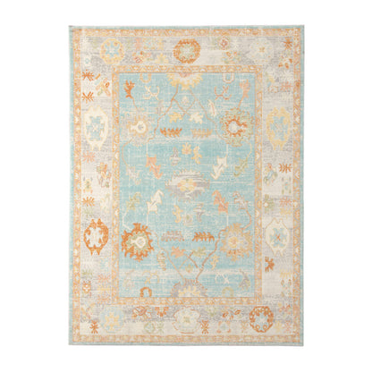 2' x 3' Blue and Orange Floral Stain Resistant Indoor Outdoor Area Rug - FurniFindUSA