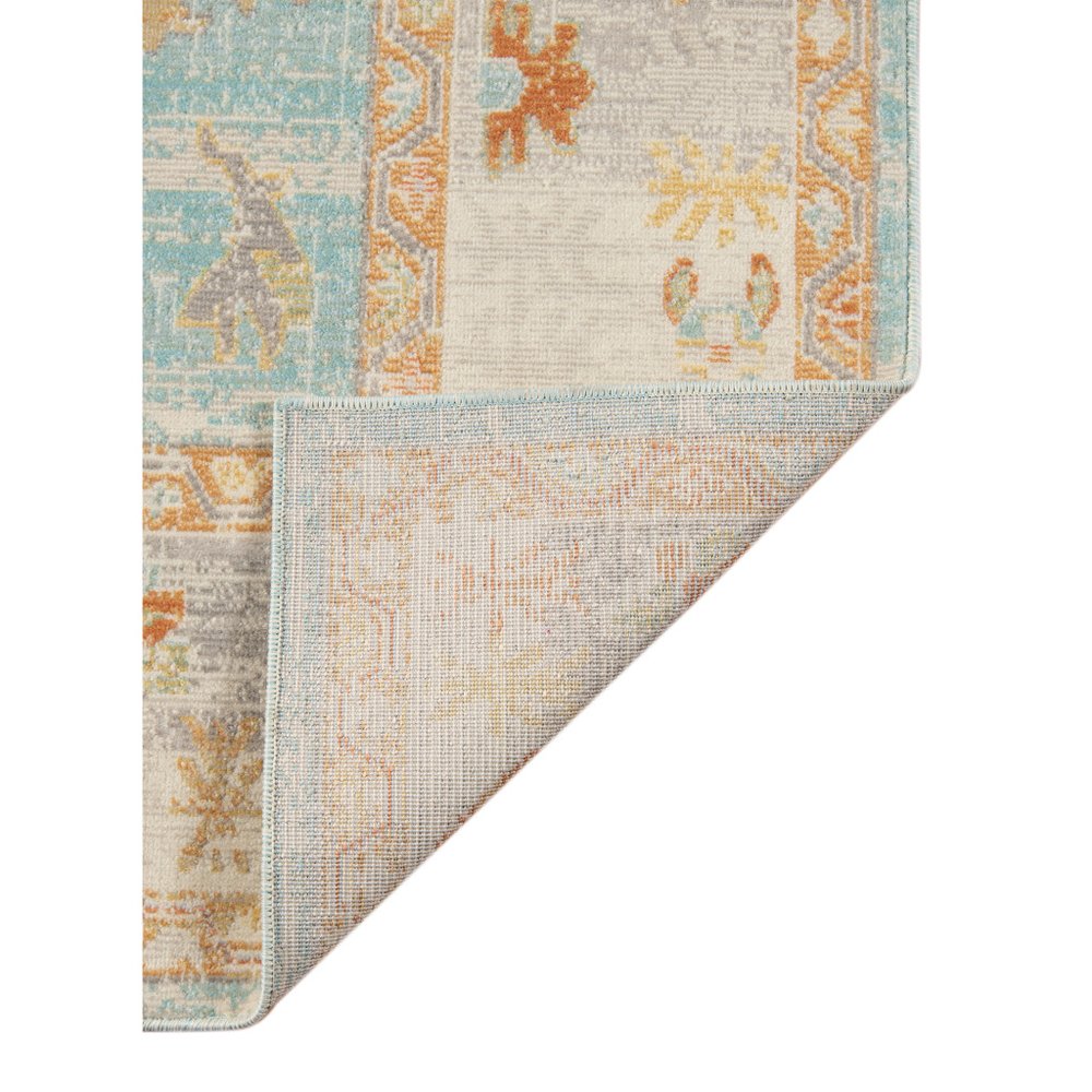 5' X 7' Blue and Orange Floral Stain Resistant Indoor Outdoor Area Rug — view 5