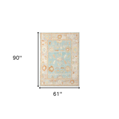 5' X 7' Blue and Orange Floral Stain Resistant Indoor Outdoor Area Rug HomeRoots