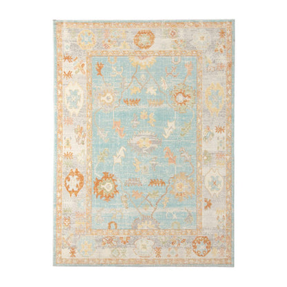 5' X 7' Blue and Orange Floral Stain Resistant Indoor Outdoor Area Rug HomeRoots