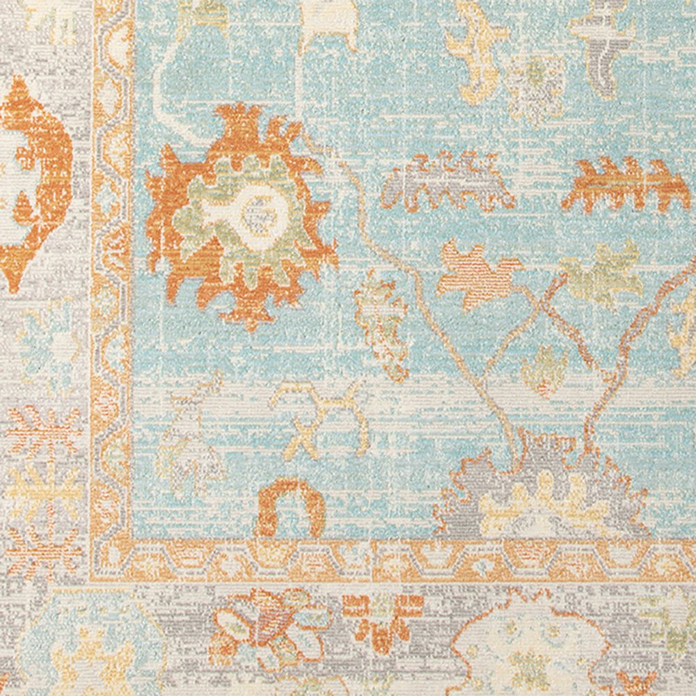 5' X 7' Blue and Orange Floral Stain Resistant Indoor Outdoor Area Rug HomeRoots