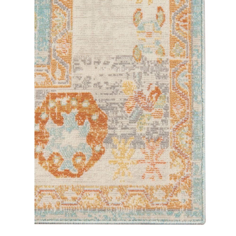 5' X 7' Blue and Orange Floral Stain Resistant Indoor Outdoor Area Rug — view 10