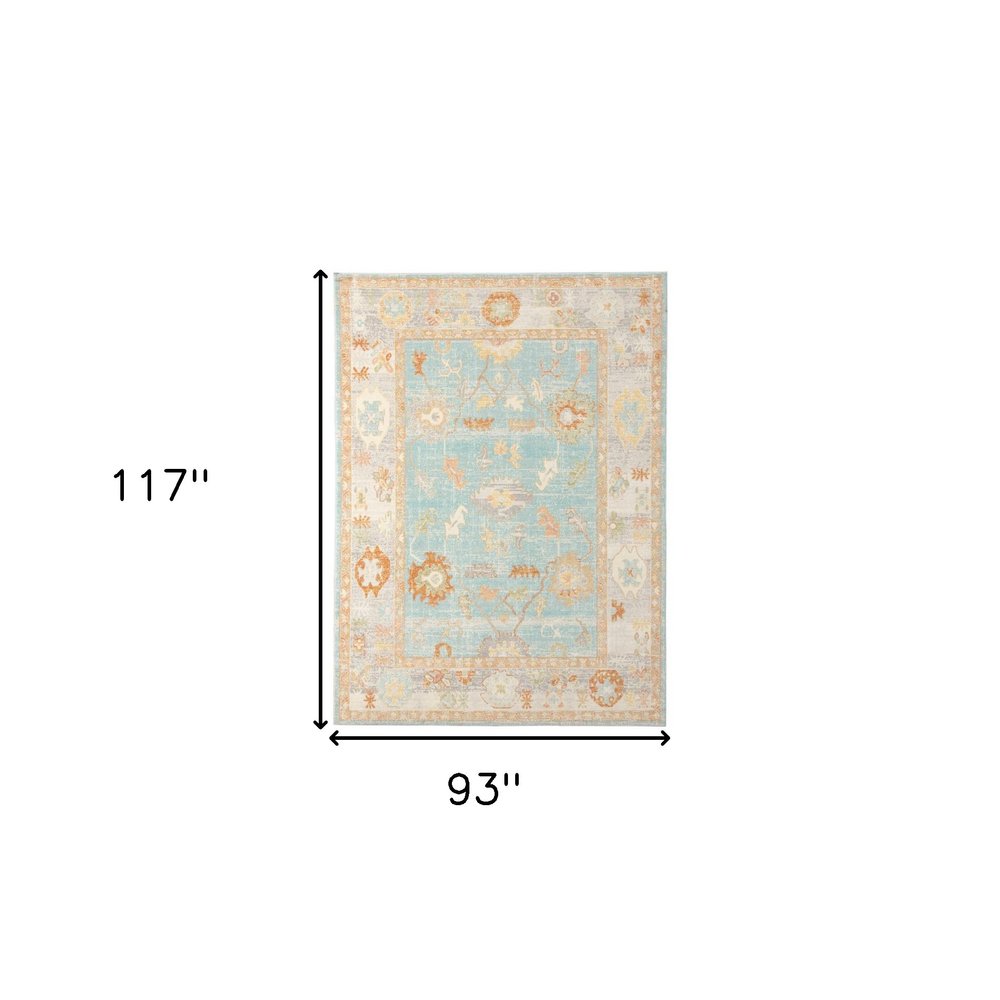 5' X 7' Blue and Orange Floral Stain Resistant Indoor Outdoor Area Rug — view 13