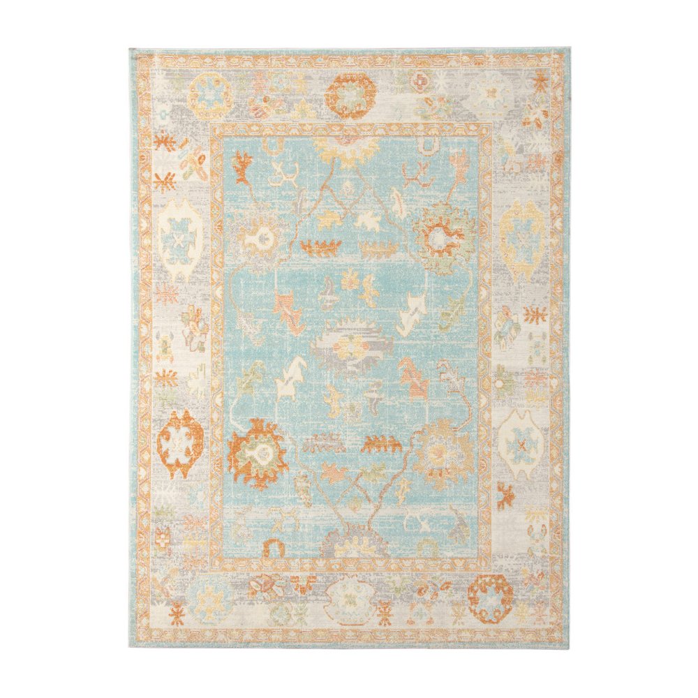 5' X 7' Blue and Orange Floral Stain Resistant Indoor Outdoor Area Rug — view 15