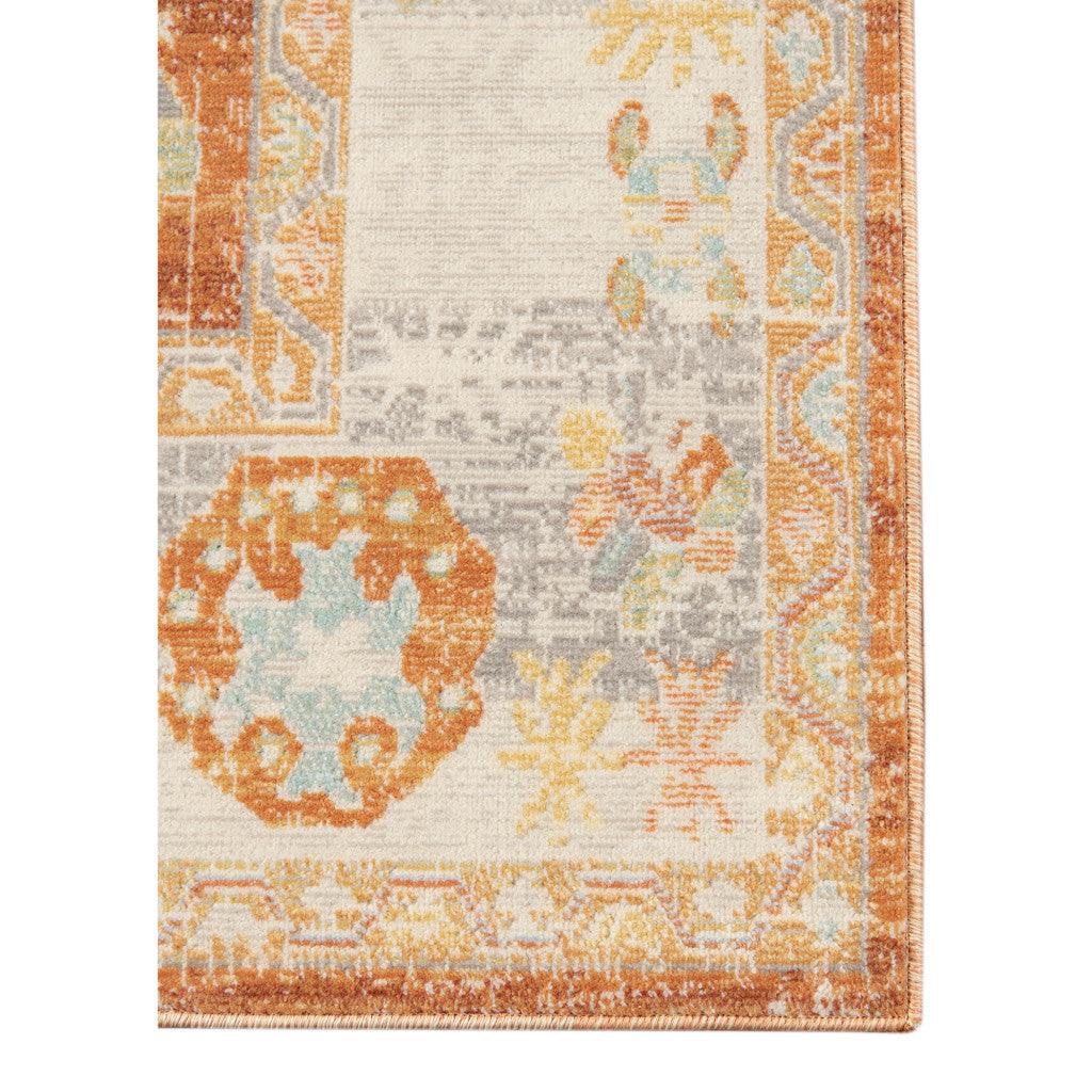 5' x 7' Blue and Orange Floral Stain Resistant Indoor Outdoor Area Rug - FurniFindUSA