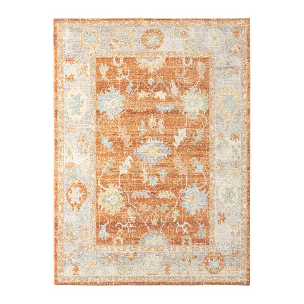 5' x 7' Blue and Orange Floral Stain Resistant Indoor Outdoor Area Rug - FurniFindUSA