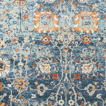 5' x 7' Blue and Orange Floral Stain Resistant Indoor Outdoor Area Rug - FurniFindUSA