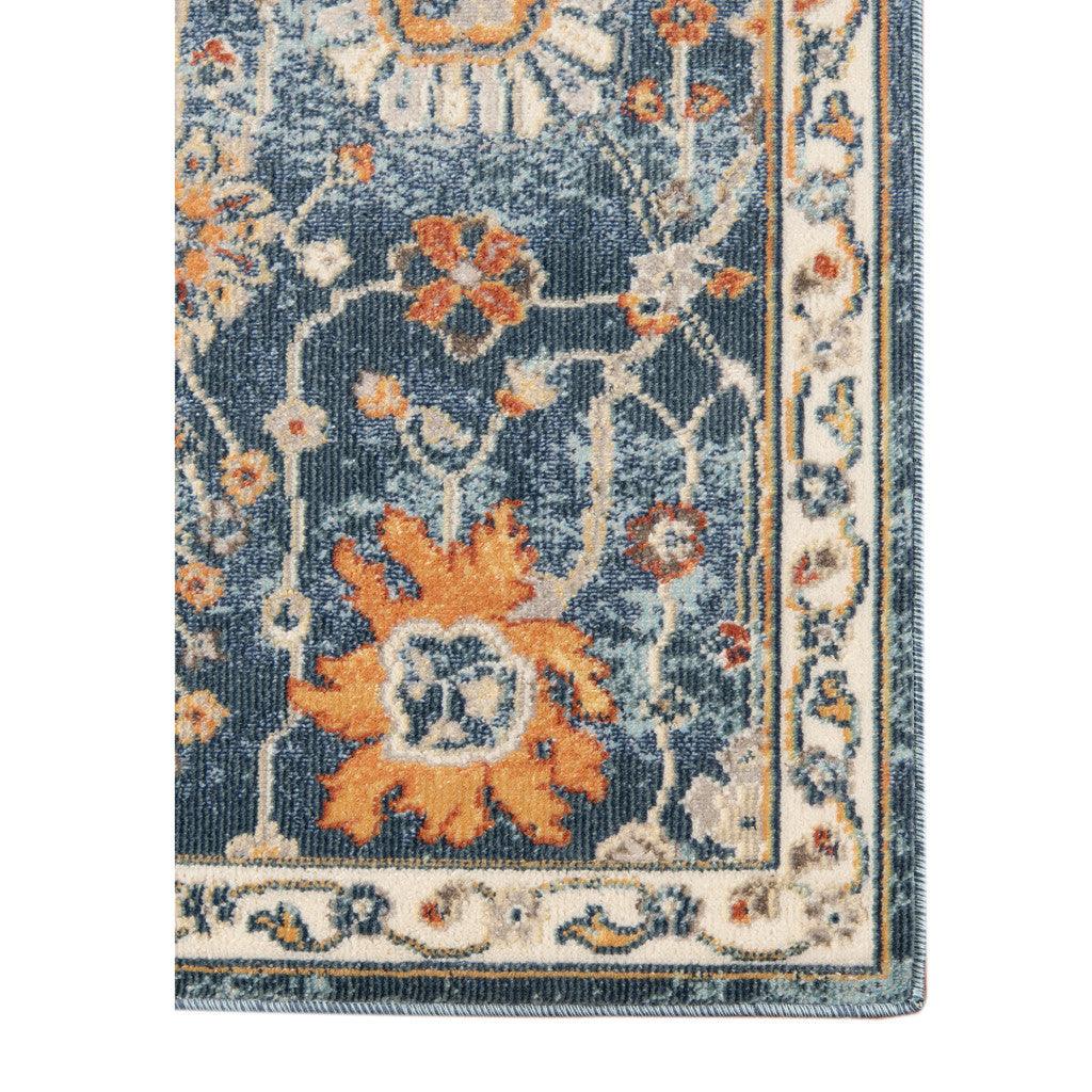 5' x 7' Blue and Orange Floral Stain Resistant Indoor Outdoor Area Rug - FurniFindUSA