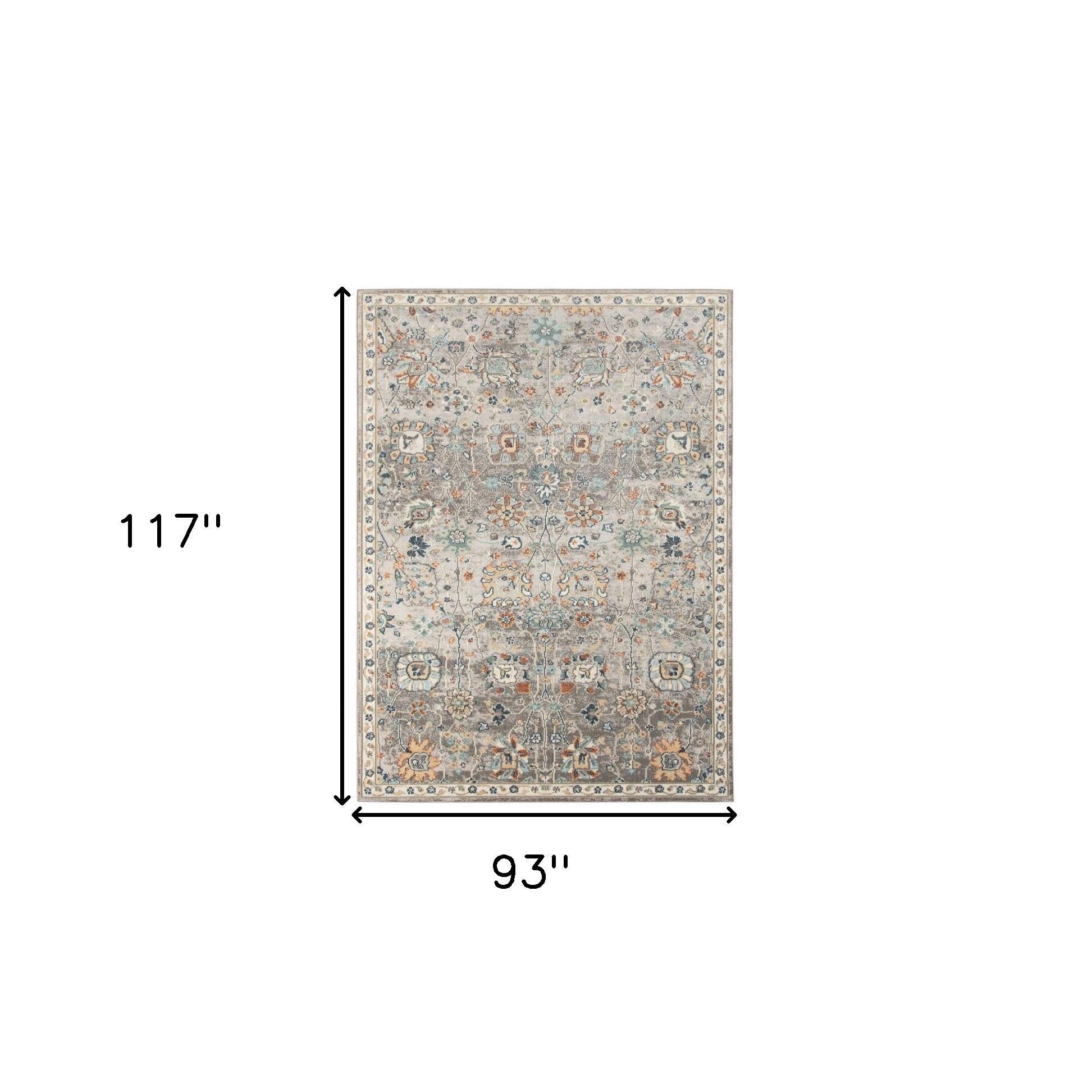 5' x 7' Blue and Orange Floral Stain Resistant Indoor Outdoor Area Rug - FurniFindUSA