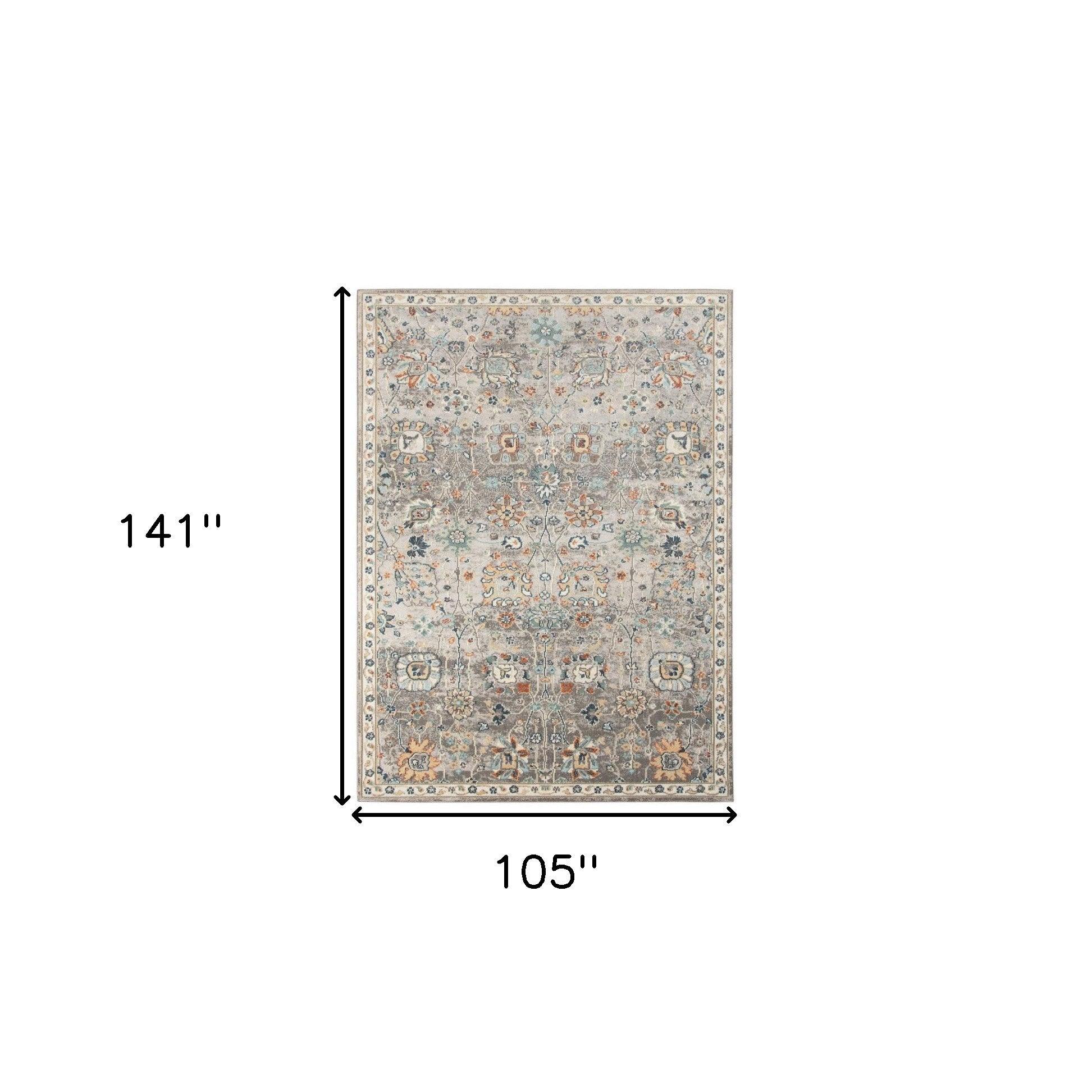 5' x 7' Blue and Orange Floral Stain Resistant Indoor Outdoor Area Rug - FurniFindUSA