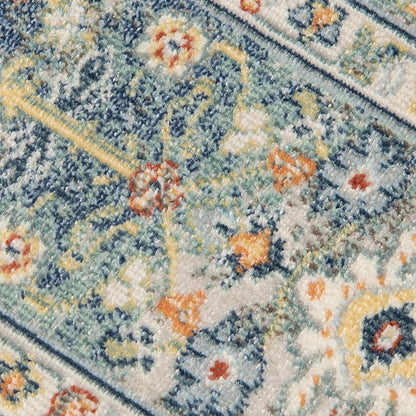 5' x 7' Blue and Orange Floral Medallion Stain Resistant Indoor Outdoor Area Rug - FurniFindUSA