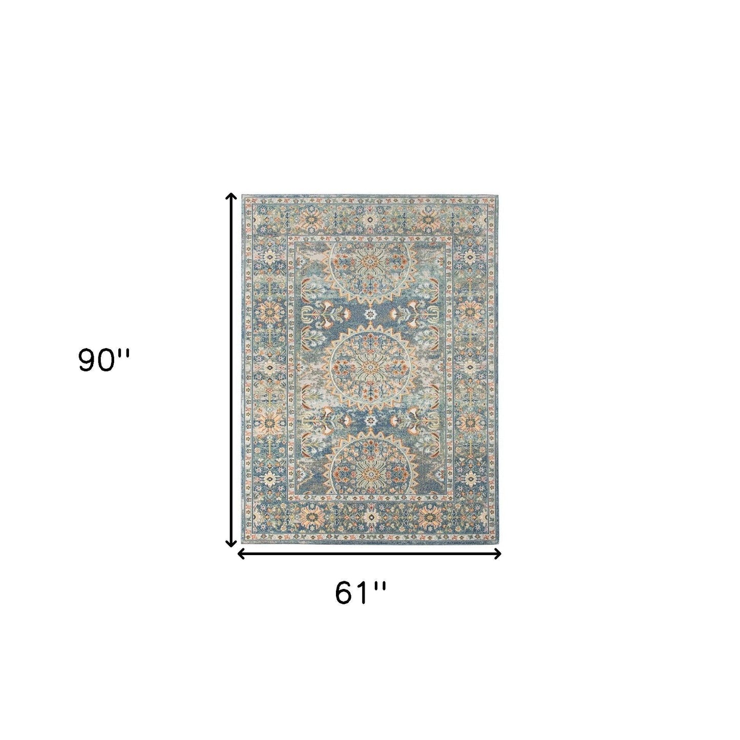 5' x 7' Blue and Orange Floral Medallion Stain Resistant Indoor Outdoor Area Rug - FurniFindUSA