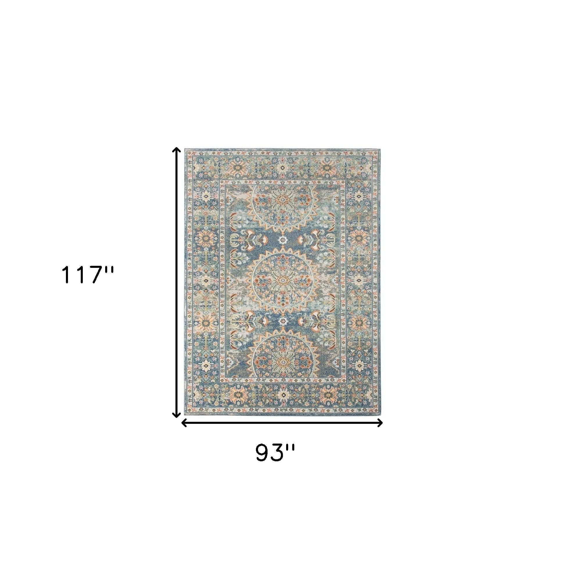 5' x 7' Blue and Orange Floral Medallion Stain Resistant Indoor Outdoor Area Rug - FurniFindUSA