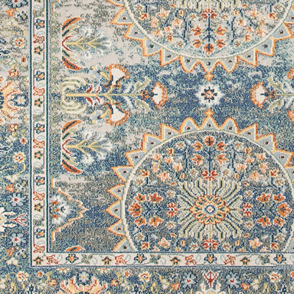 5' x 7' Blue and Orange Floral Medallion Stain Resistant Indoor Outdoor Area Rug - FurniFindUSA