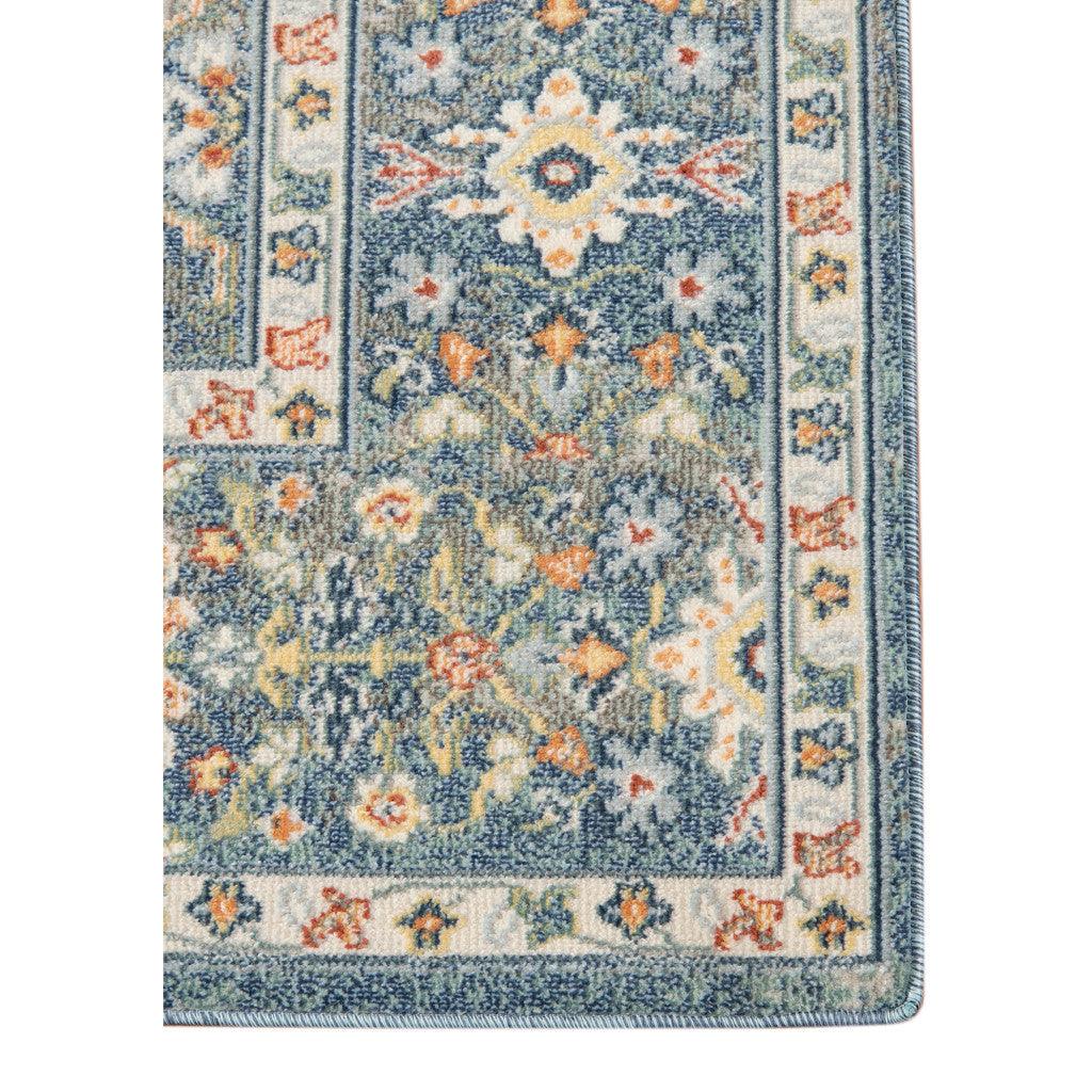 5' x 7' Blue and Orange Floral Medallion Stain Resistant Indoor Outdoor Area Rug - FurniFindUSA