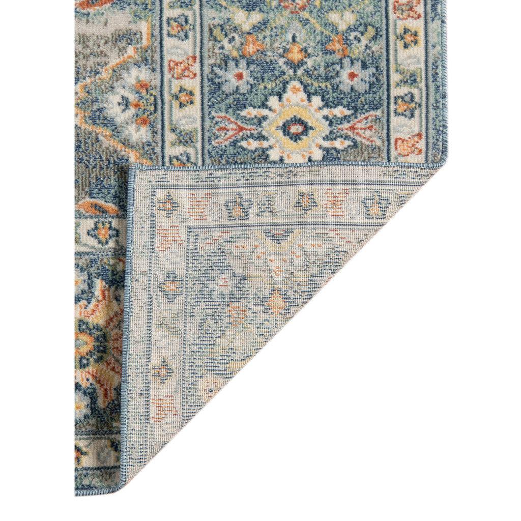 5' x 7' Blue and Orange Floral Medallion Stain Resistant Indoor Outdoor Area Rug - FurniFindUSA