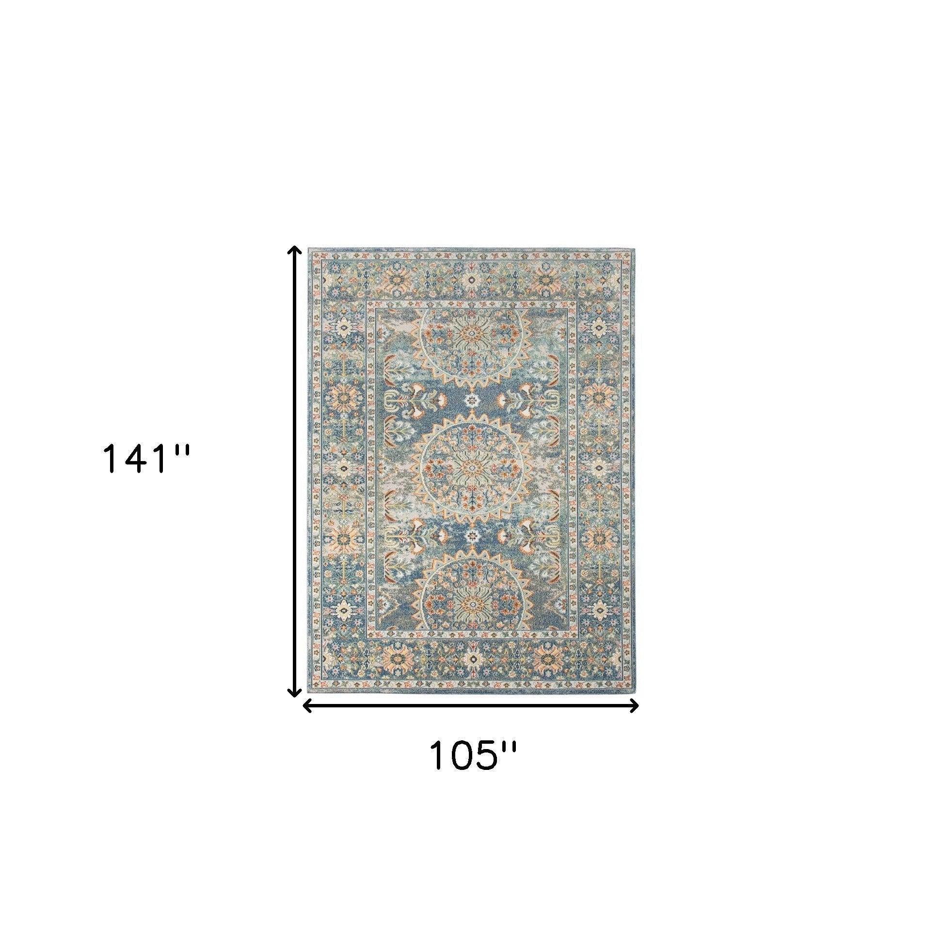 5' x 7' Blue and Orange Floral Medallion Stain Resistant Indoor Outdoor Area Rug - FurniFindUSA