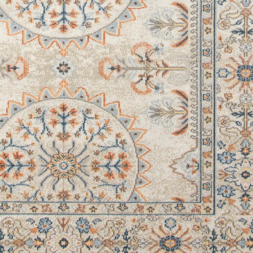 5' x 7' Blue and Orange Floral Medallion Stain Resistant Indoor Outdoor Area Rug - FurniFindUSA