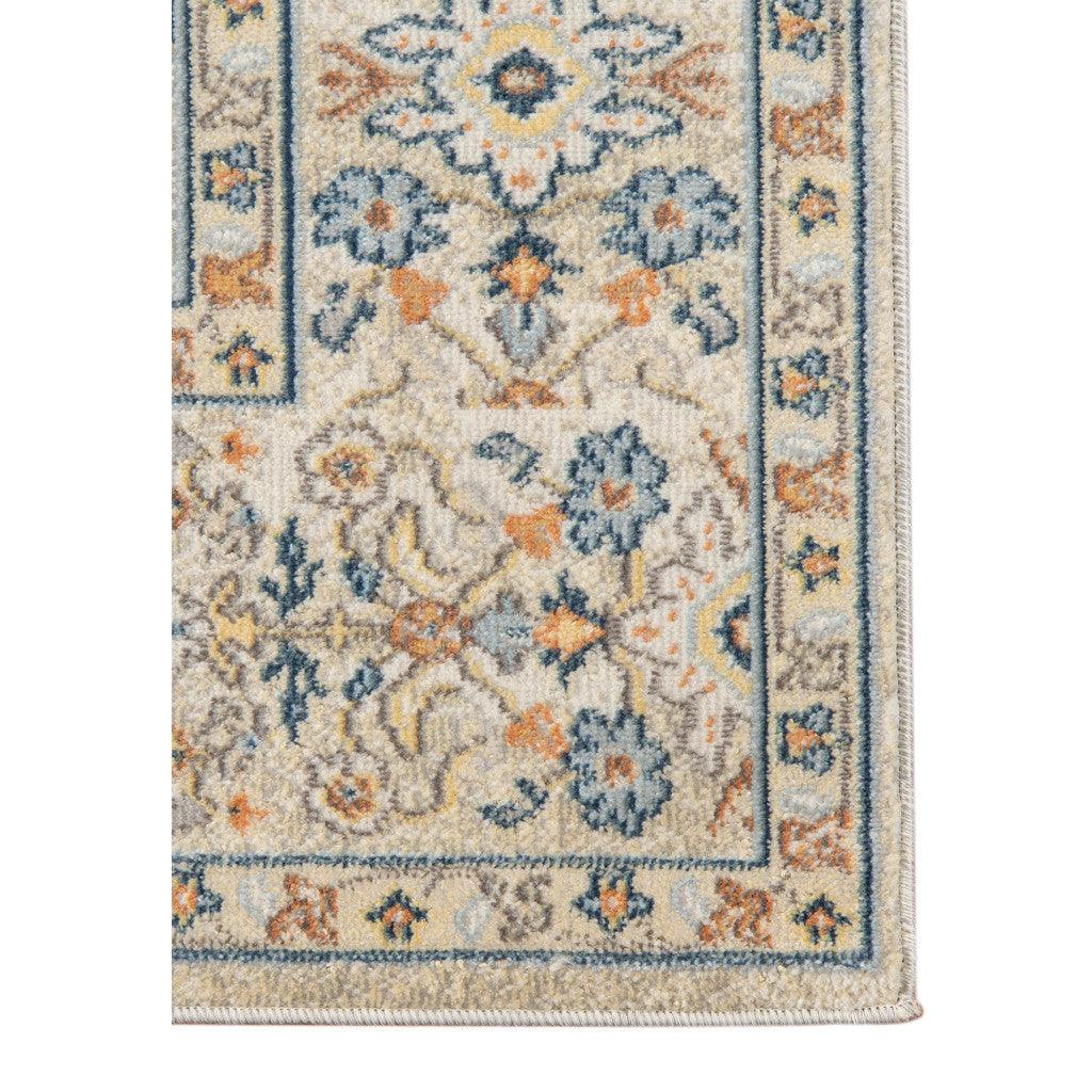 5' x 7' Blue and Orange Floral Medallion Stain Resistant Indoor Outdoor Area Rug - FurniFindUSA