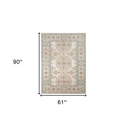 5' x 7' Blue and Orange Floral Medallion Stain Resistant Indoor Outdoor Area Rug - FurniFindUSA