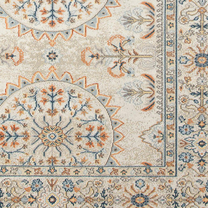 5' x 7' Blue and Orange Floral Medallion Stain Resistant Indoor Outdoor Area Rug - FurniFindUSA