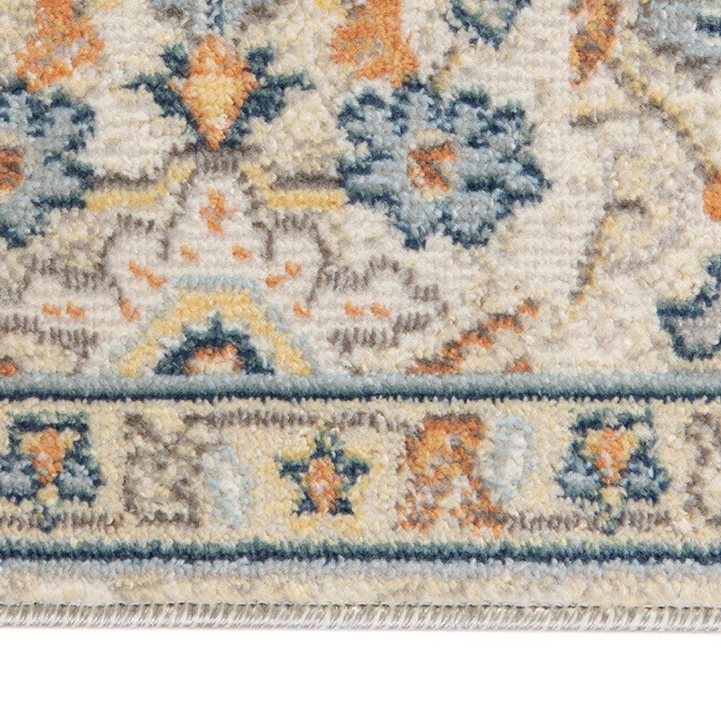 5' x 7' Blue and Orange Floral Medallion Stain Resistant Indoor Outdoor Area Rug - FurniFindUSA