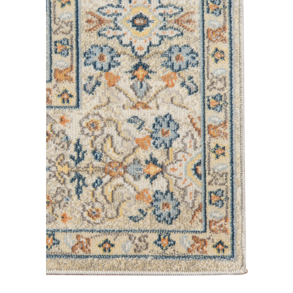 9' x 12' Blue and Orange Floral Medallion Stain Resistant Indoor Outdoor Area Rug