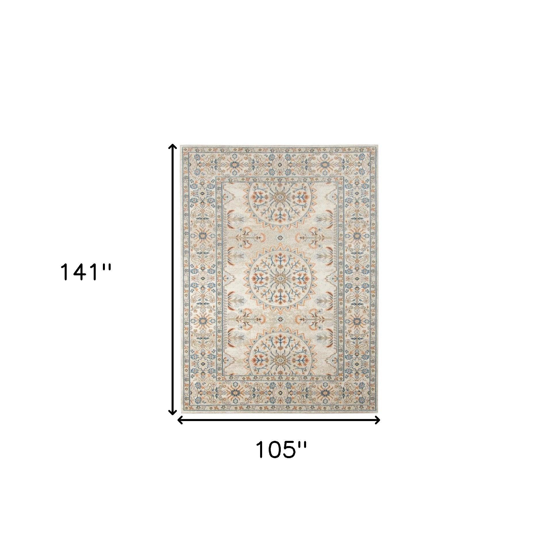 5' x 7' Blue and Orange Floral Medallion Stain Resistant Indoor Outdoor Area Rug - FurniFindUSA