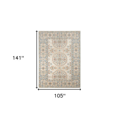 5' x 7' Blue and Orange Floral Medallion Stain Resistant Indoor Outdoor Area Rug - FurniFindUSA