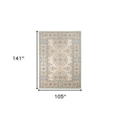 9' x 12' Blue and Orange Floral Medallion Stain Resistant Indoor Outdoor Area Rug