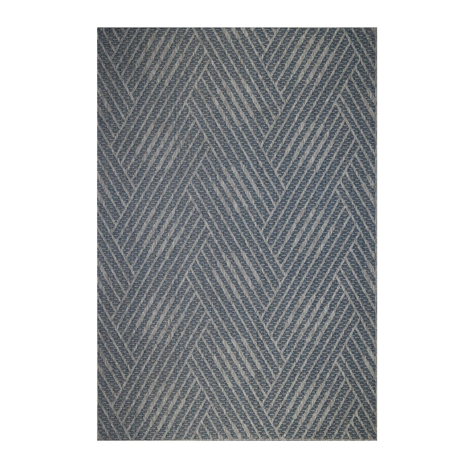 2' x 3' Gray and Blue Geometric Stain Resistant Indoor Outdoor Area Rug - FurniFindUSA