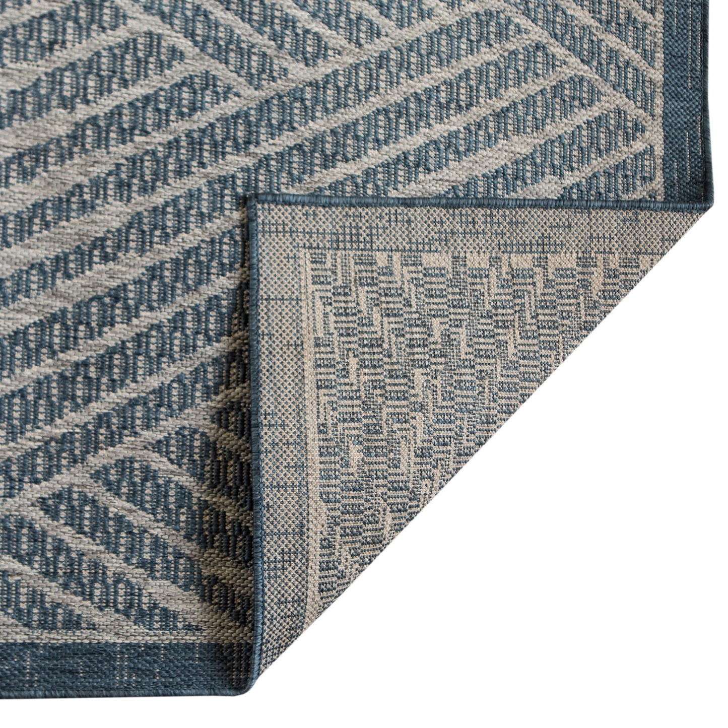 2' x 3' Gray and Blue Geometric Stain Resistant Indoor Outdoor Area Rug
