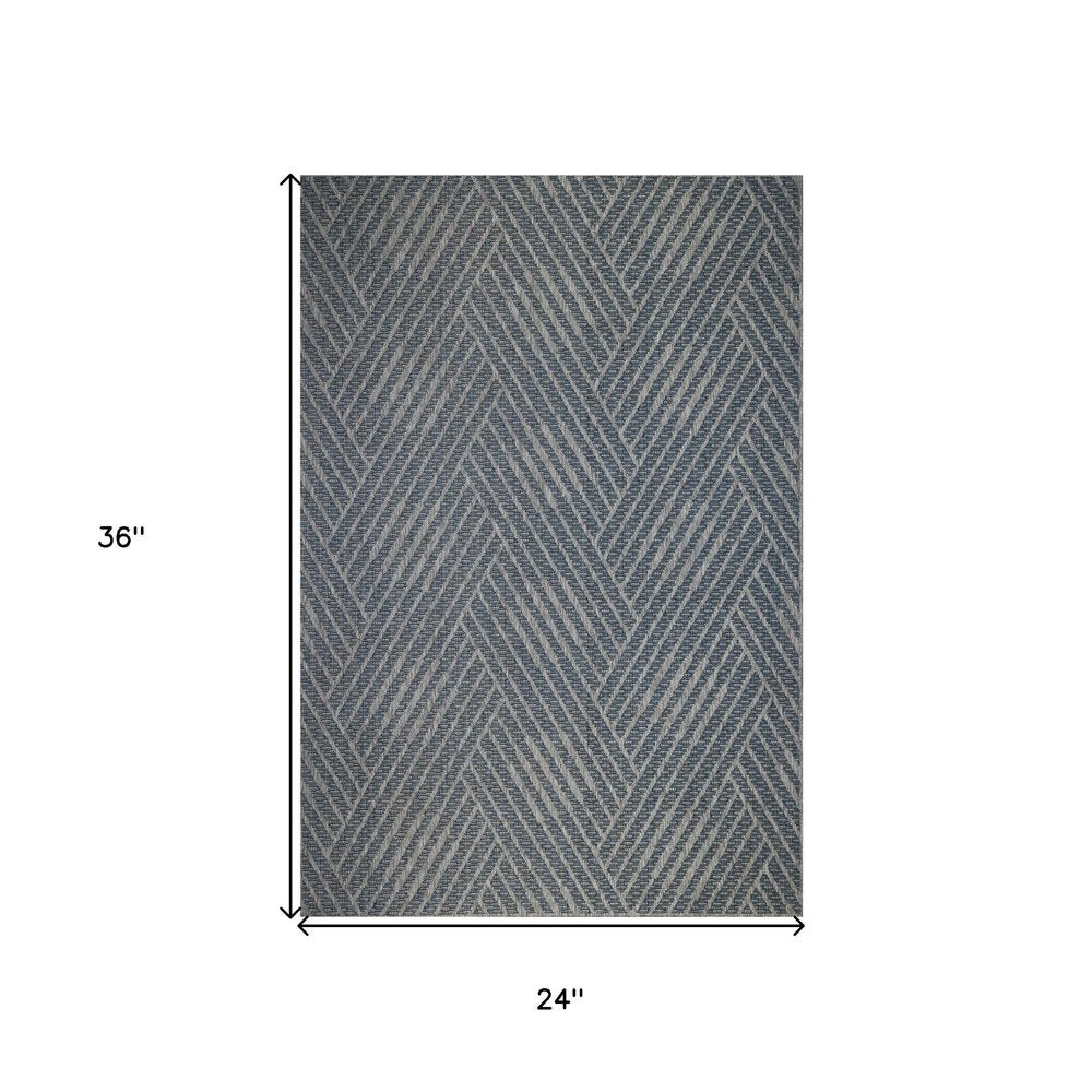 2' X 3' Gray and Blue Geometric Stain Resistant Indoor Outdoor Area Rug HomeRoots