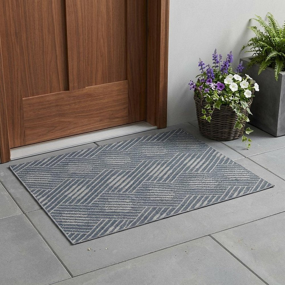 2' X 3' Gray and Blue Geometric Stain Resistant Indoor Outdoor Area Rug HomeRoots